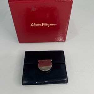 Salvatore Ferragamo Black Card Holder with Silver Accent